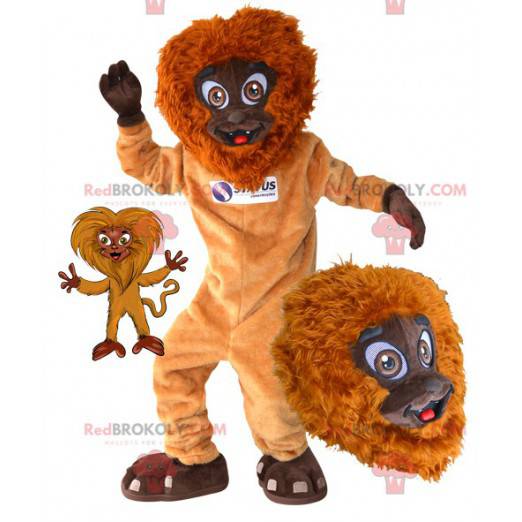 Mascote macaco peludo e divertido laranja e marrom -