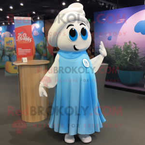 Cyan Clam Chowder mascot costume character dressed with a Shift Dress and Wraps