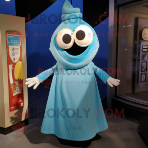 Cyan Clam Chowder mascot costume character dressed with a Shift Dress and Wraps