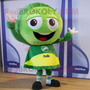 Olive Volleyball Ball mascot costume character dressed with a Circle Skirt and Beanies