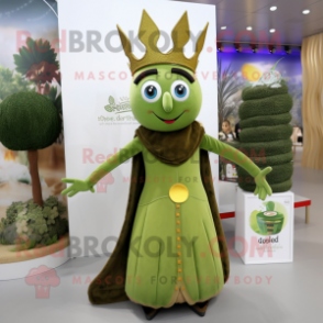 Olive King mascot costume character dressed with a Dress and Hair clips