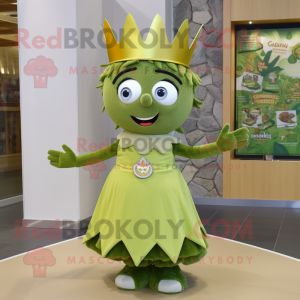 Olive King mascot costume character dressed with a Dress and Hair clips