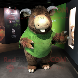 Green Woolly Rhinoceros mascot costume character dressed with a Waistcoat and Scarves