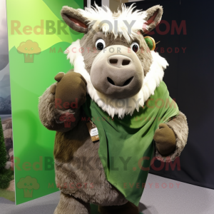 Green Woolly Rhinoceros mascot costume character dressed with a Waistcoat and Scarves