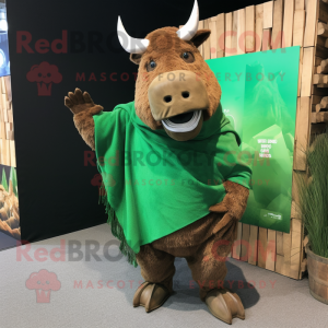 Green Woolly Rhinoceros mascot costume character dressed with a Waistcoat and Scarves