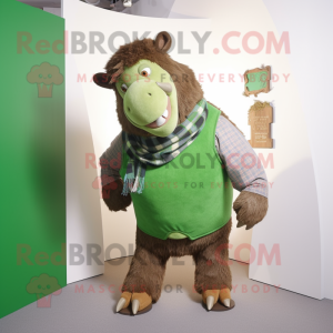 Green Woolly Rhinoceros mascot costume character dressed with a Waistcoat and Scarves