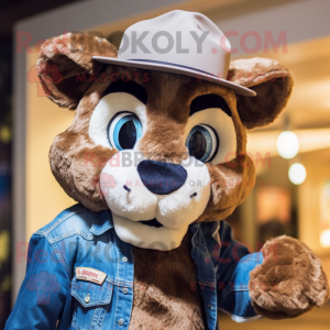 Black Mountain Lion mascot costume character dressed with a Boyfriend Jeans and Hats