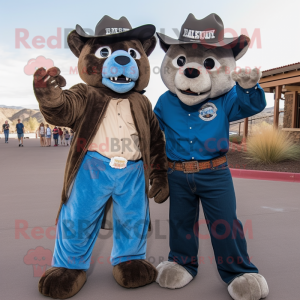 Black Mountain Lion mascot costume character dressed with a Boyfriend Jeans and Hats