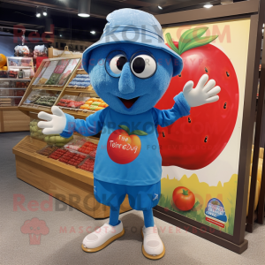 Blue Tomato mascot costume character dressed with a Board Shorts and Pocket squares