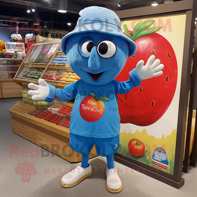 Blue Tomato mascot costume character dressed with a Board Shorts and Pocket squares