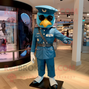 Teal Navy Soldier mascot costume character dressed with a Mini Dress and Earrings