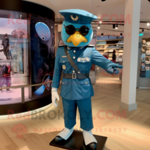 Teal Navy Soldier mascot costume character dressed with a Mini Dress and Earrings