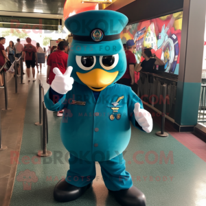 Teal Navy Soldier mascot costume character dressed with a Mini Dress and Earrings