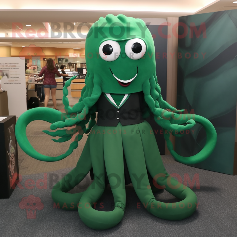 Forest Green Kraken mascot costume character dressed with a A-Line Skirt and Ties