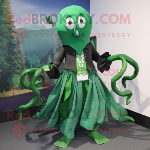 Forest Green Kraken mascot costume character dressed with a A-Line Skirt and Ties