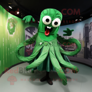 Forest Green Kraken mascot costume character dressed with a A-Line Skirt and Ties