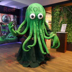 Forest Green Kraken mascot costume character dressed with a A-Line Skirt and Ties