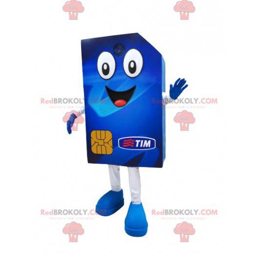 Mascotte de carte SIM bleue géante et joviale - Redbrokoly.com