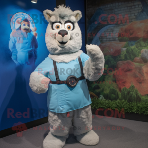 Blue Alpaca mascot costume character dressed with a Cargo Shorts and Bracelet watches