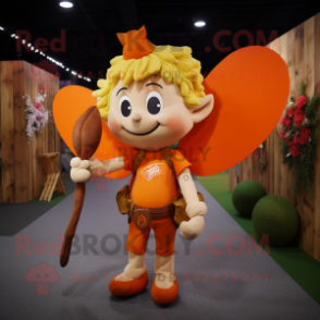 Orange Cupid mascot costume character dressed with a Cargo Shorts and Scarves