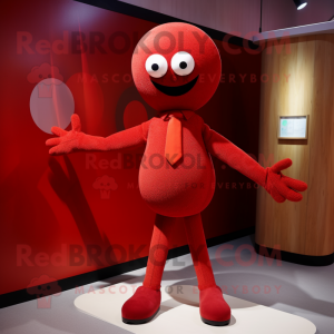 Red Juggle mascot costume character dressed with a Sweater and Tie pins