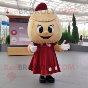 Tan Cherry mascot costume character dressed with a Midi Dress and Gloves