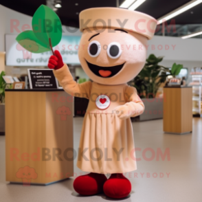 Tan Cherry mascot costume character dressed with a Midi Dress and Gloves