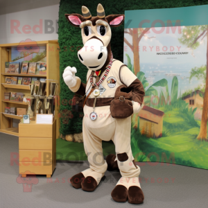 Cream Okapi mascot costume character dressed with a Cargo Pants and Shoe clips