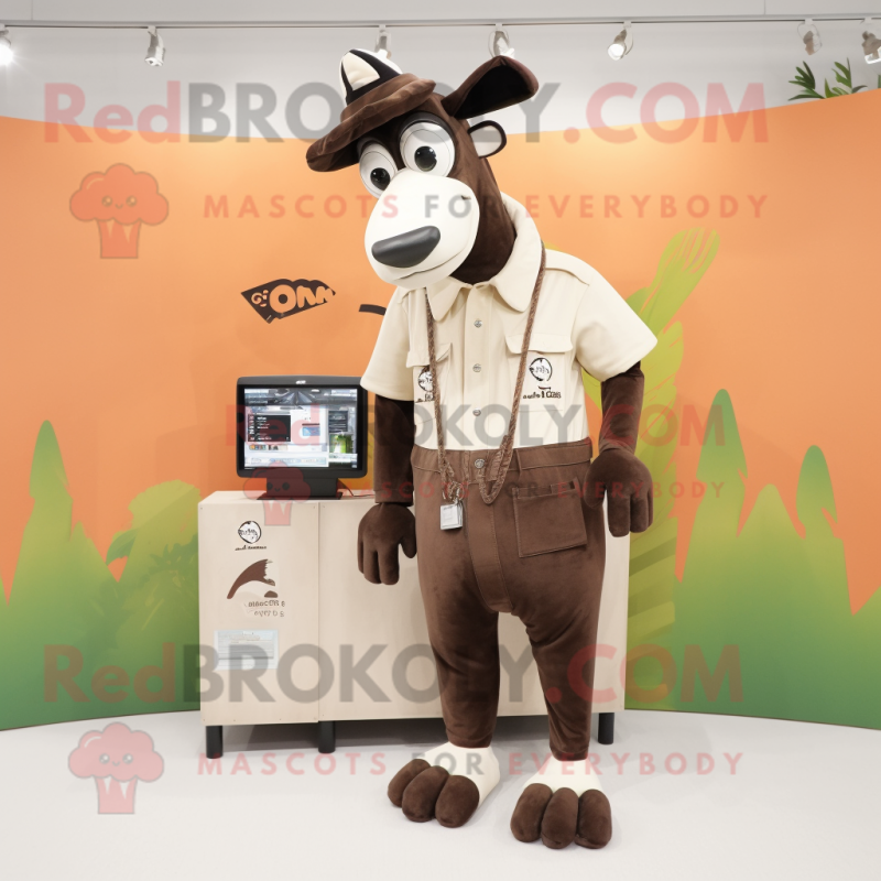 Cream Okapi mascot costume character dressed with a Cargo Pants and Shoe clips