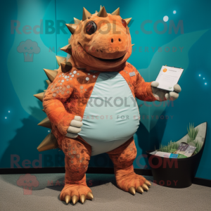 Rust Ankylosaurus mascot costume character dressed with a Swimwear and Wallets