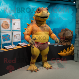 Rust Ankylosaurus mascot costume character dressed with a Swimwear and Wallets