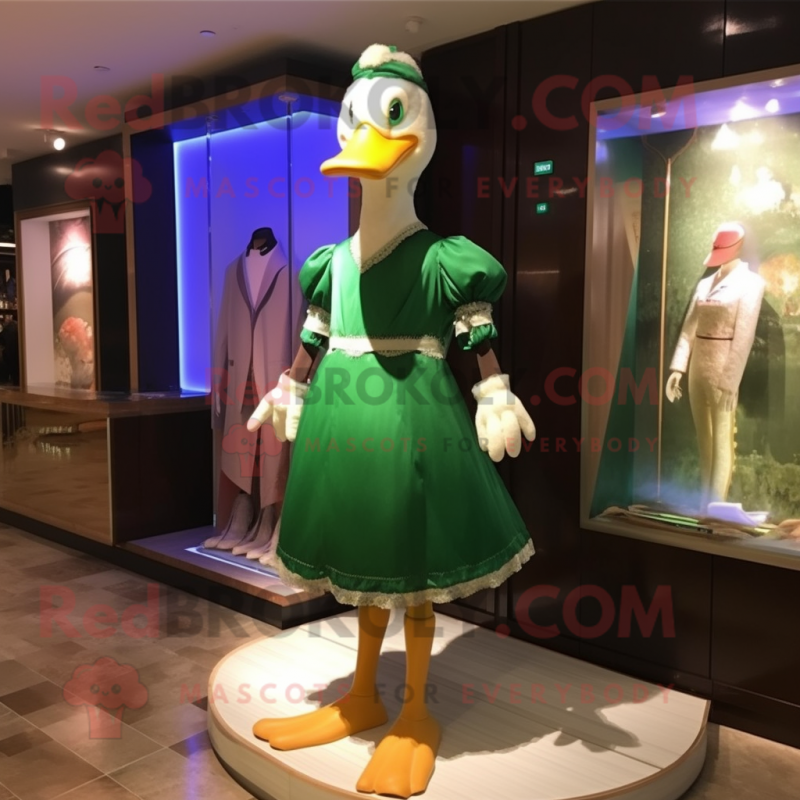 Green Goose mascot costume character dressed with a Sheath Dress and Anklets Green Goose mascot costume character dressed with a Sheath Dress and Anklets
