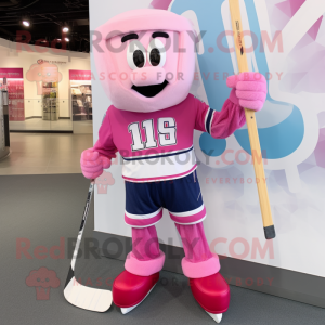 Pink Ice Hockey Stick mascot costume character dressed with a Joggers and Shoe clips