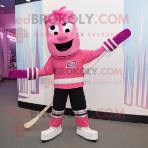 Pink Ice Hockey Stick mascot costume character dressed with a Joggers and Shoe clips