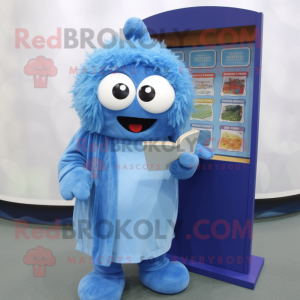 Blue Meatballs mascot costume character dressed with a Coat and Reading glasses