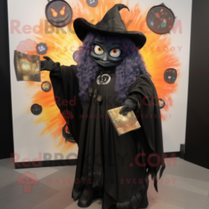 Black Witch mascot costume character dressed with a Jeans and Coin purses