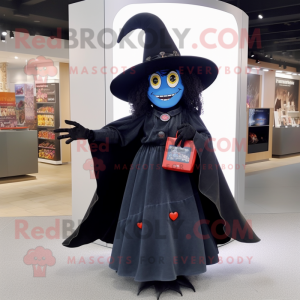 Black Witch mascot costume character dressed with a Jeans and Coin purses