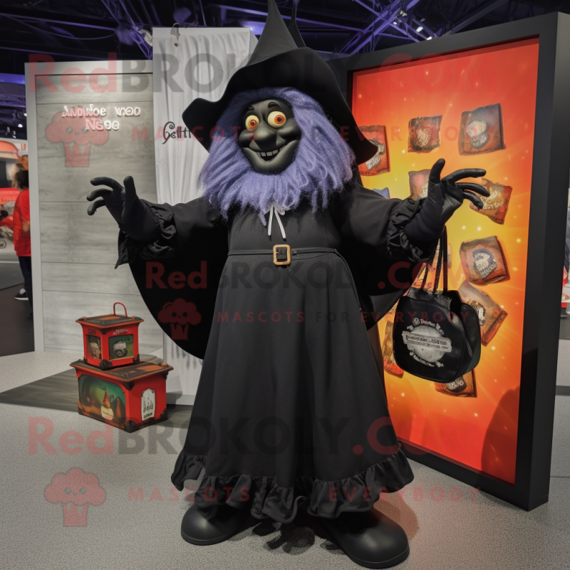 Black Witch mascot costume character dressed with a Jeans and Coin purses