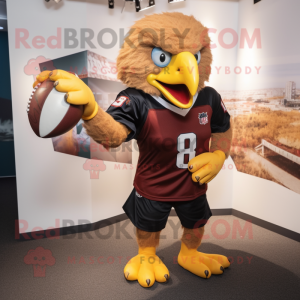 Brown Bald Eagle mascot costume character dressed with a Rugby Shirt and Hairpins