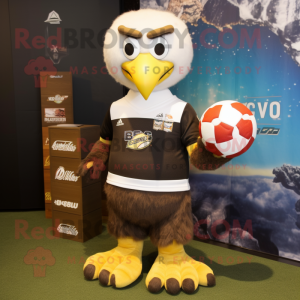 Brown Bald Eagle mascot costume character dressed with a Rugby Shirt and Hairpins