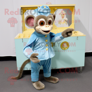 Sky Blue Capuchin Monkey mascot costume character dressed with a Midi Dress and Coin purses