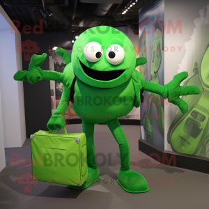 Green Spider mascot costume character dressed with a Jumpsuit and Briefcases