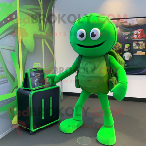 Green Spider mascot costume character dressed with a Jumpsuit and Briefcases