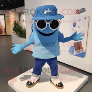 Blue Skateboard mascot costume character dressed with a Poplin Shirt and Smartwatches