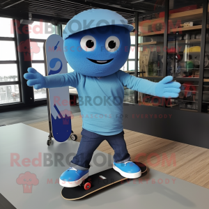 Blue Skateboard mascot costume character dressed with a Poplin Shirt and Smartwatches
