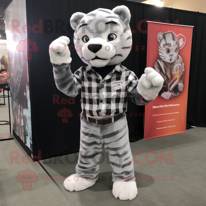 Silver Tiger mascot costume character dressed with a Flannel Shirt and Pocket squares
