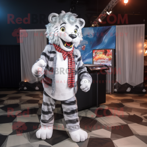 Silver Tiger mascot costume character dressed with a Flannel Shirt and Pocket squares