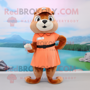 Peach Otter mascot costume character dressed with a Mini Skirt and Gloves
