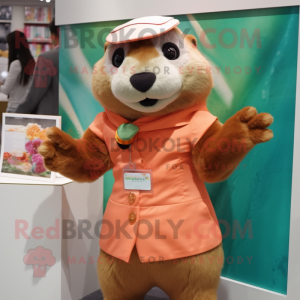 Peach Otter maskot kostume...