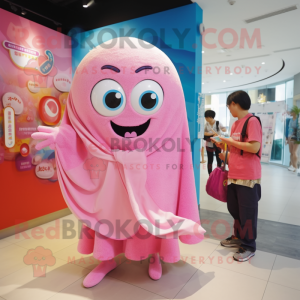 Pink Ray mascot costume character dressed with a Romper and Shawls